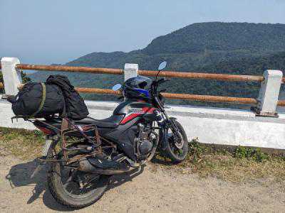 My motorcycle at the top of Hai Van Pass